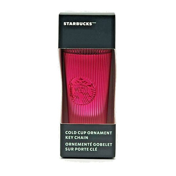 Starbucks Key Chain Ornament Ribbed Cold Cup Tumbler Ornament Pink Christmas - Picture 1 of 10